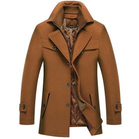 Men's Slim Fit Winter Warm Mid Long Wool Coat Outwear Jacket (Color: Orange, size: S)