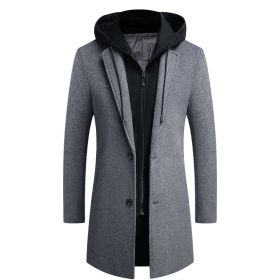Men's Slim Fit Winter Warm Hooded Wool Coat Outwear Jacket (Color: Gray, size: L)
