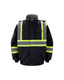 Kiwi Hooded and Lined ANSI/ISEA 107-2020 Reflector Water Resistant Black Safety Jacket (R71200) (size: L)