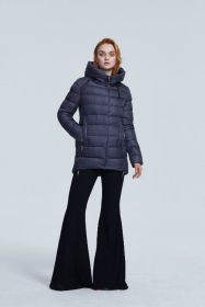 Women warm hooded winter coat women jacket casual parkas jacket (Color: Navy blue, size: M)