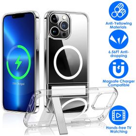 Magnetic Metal Kickstand Clear Case Shockproof Anti Yellowing Phone Cover Compatible with Magsafe Fit for IOS Phone (Fit for IOS Phone: 14Pro Max)