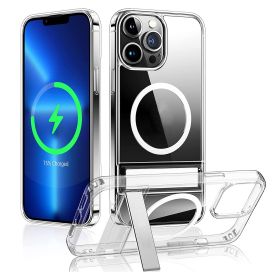 Magnetic Metal Kickstand Clear Case Shockproof Anti Yellowing Phone Cover Compatible with Magsafe Fit for IOS Phone (Fit for IOS Phone: Phone 14)